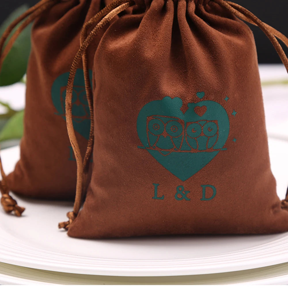 100 Personalized Logo Print Drawstring Bags Velvet Jewelry Packaging Pouches Chic Wedding Favor Bags Pink Flannel Cosmetic Bags