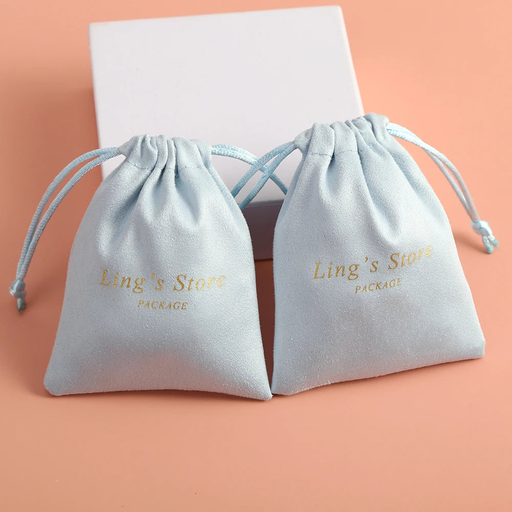 100 Personalized Logo Print Drawstring Bags Velvet Jewelry Packaging Pouches Chic Wedding Favor Bags Pink Flannel Cosmetic Bags