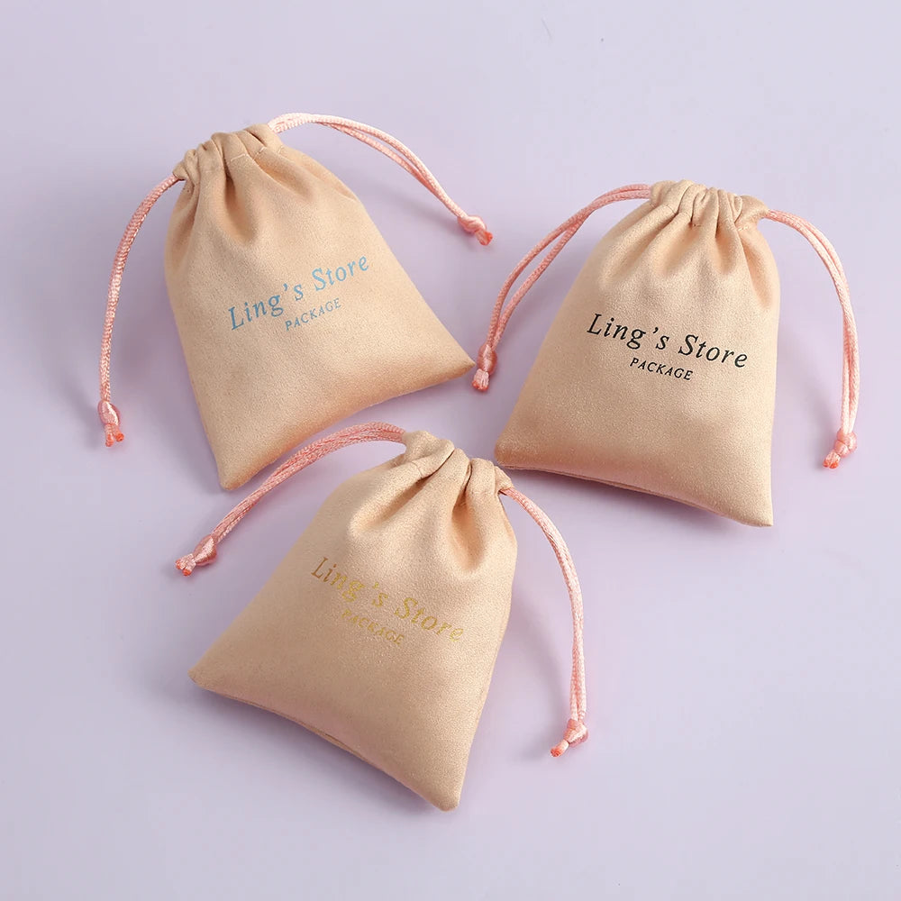 100 Personalized Logo Print Drawstring Bags Velvet Jewelry Packaging Pouches Chic Wedding Favor Bags Pink Flannel Cosmetic Bags