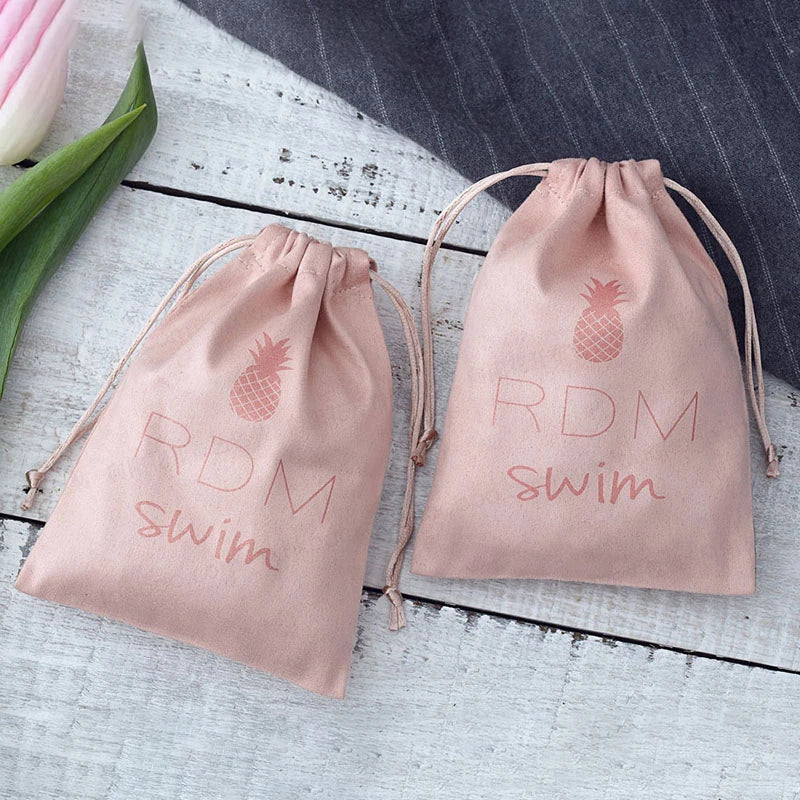 100 Personalized Logo Print Drawstring Bags Velvet Jewelry Packaging Pouches Chic Wedding Favor Bags Pink Flannel Cosmetic Bags