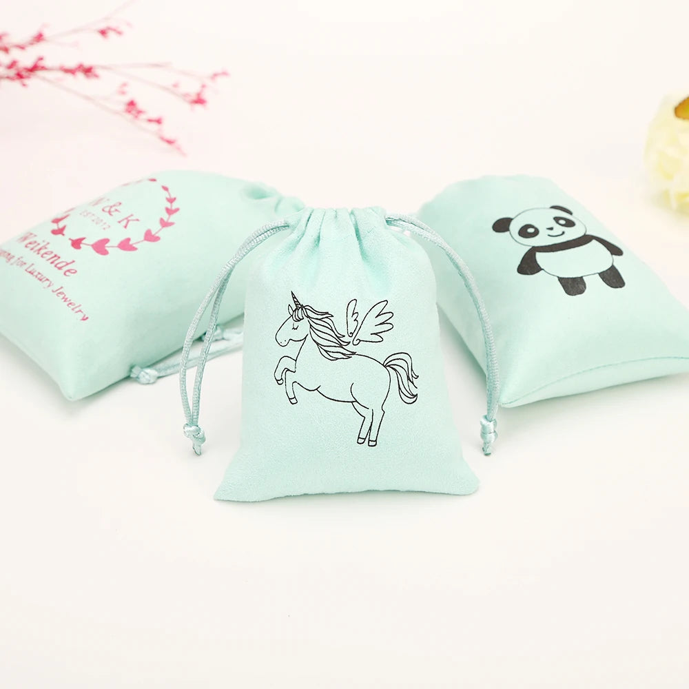 100 Personalized Logo Print Drawstring Bags Velvet Jewelry Packaging Pouches Chic Wedding Favor Bags Pink Flannel Cosmetic Bags