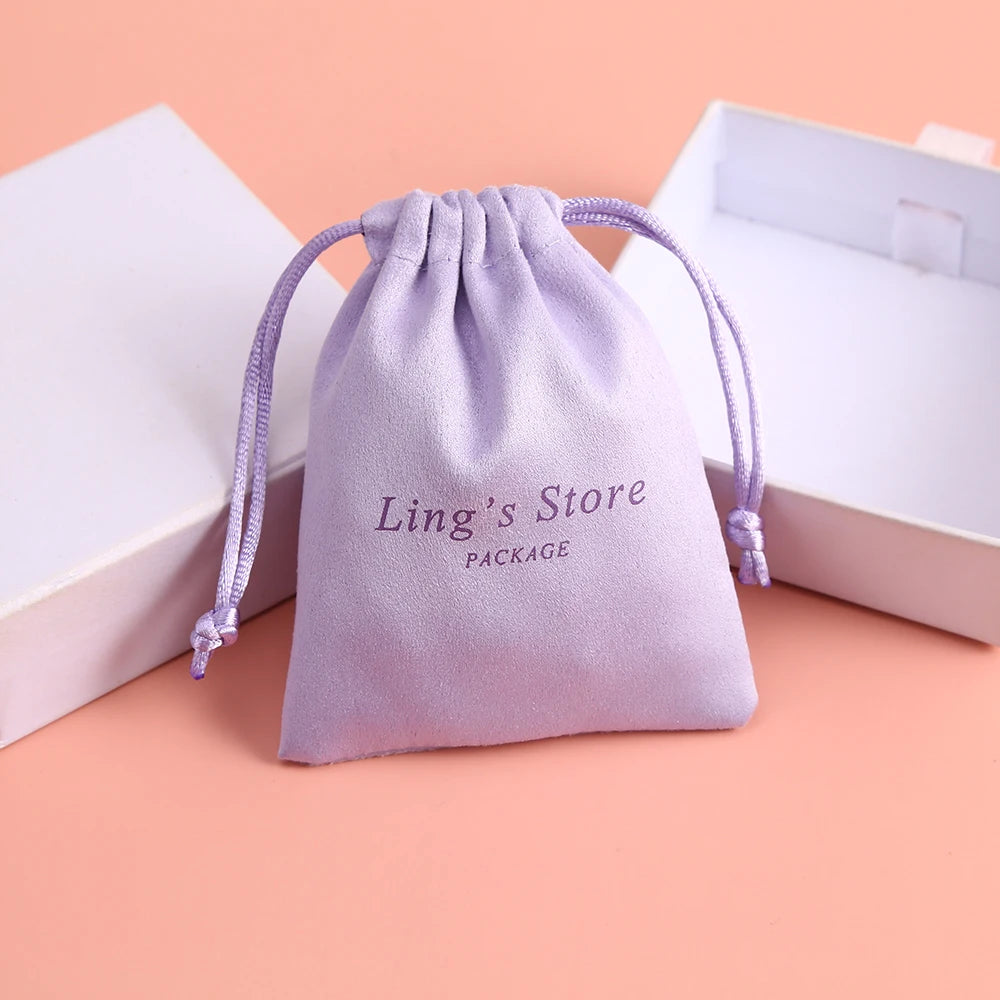 100 Personalized Logo Print Drawstring Bags Velvet Jewelry Packaging Pouches Chic Wedding Favor Bags Pink Flannel Cosmetic Bags