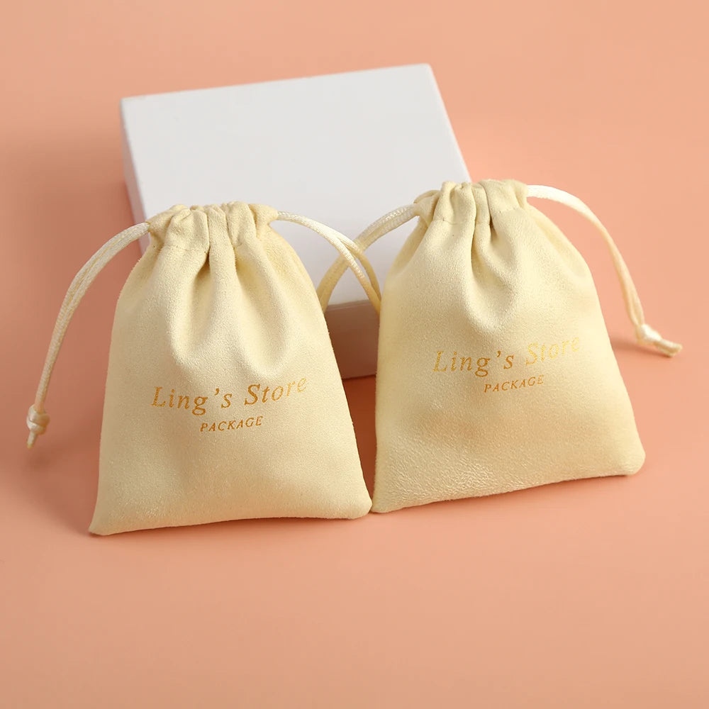 100 Personalized Logo Print Drawstring Bags Velvet Jewelry Packaging Pouches Chic Wedding Favor Bags Pink Flannel Cosmetic Bags