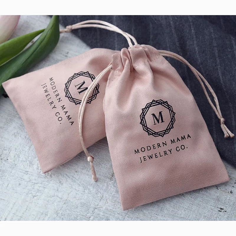 100 Personalized Logo Print Drawstring Bags Velvet Jewelry Packaging Pouches Chic Wedding Favor Bags Pink Flannel Cosmetic Bags
