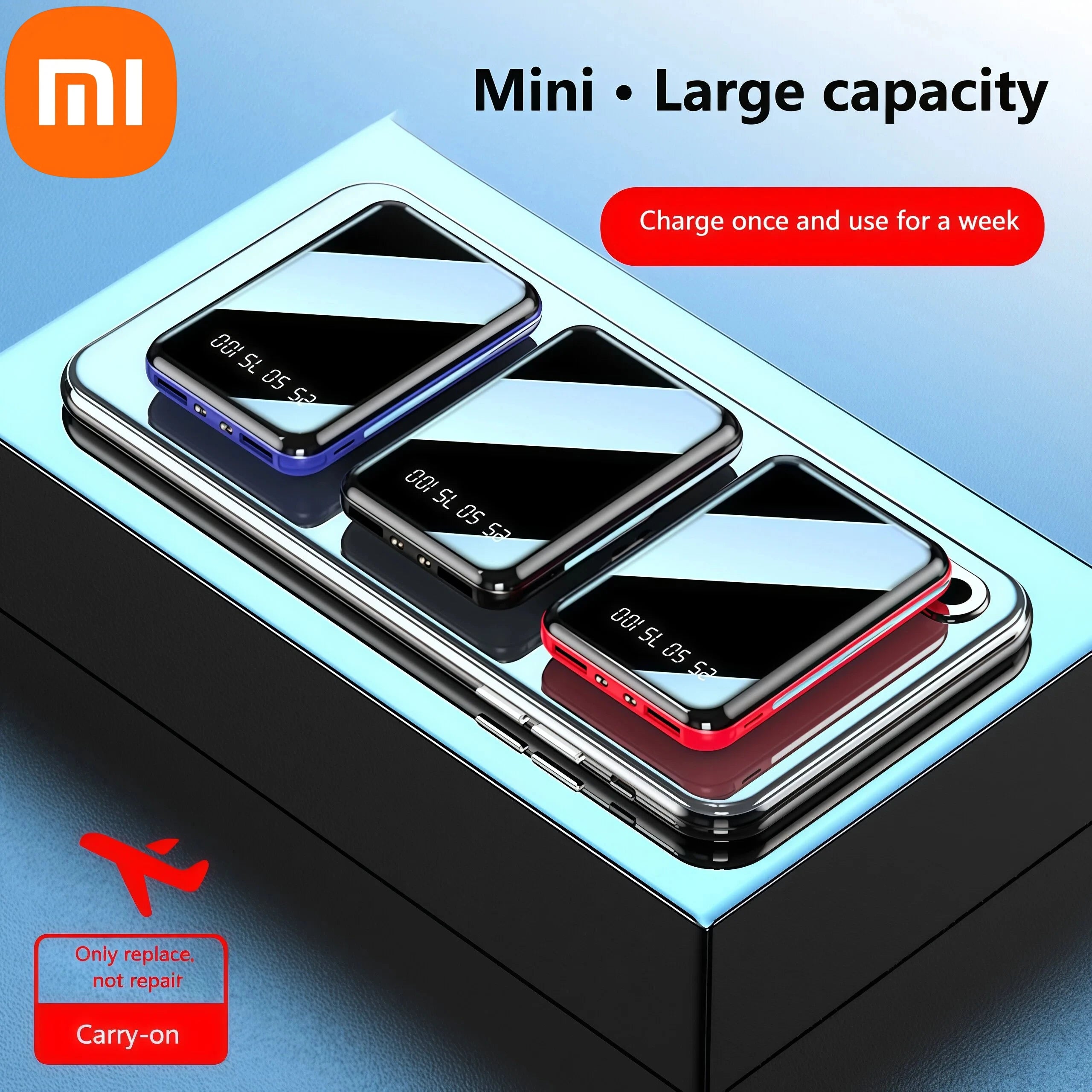 XIAOMI MIJIA 50000mAh Mini Power Bank Portable Charger Mirror Screen LED Digital For iPhone Huawei Samsung External Battery