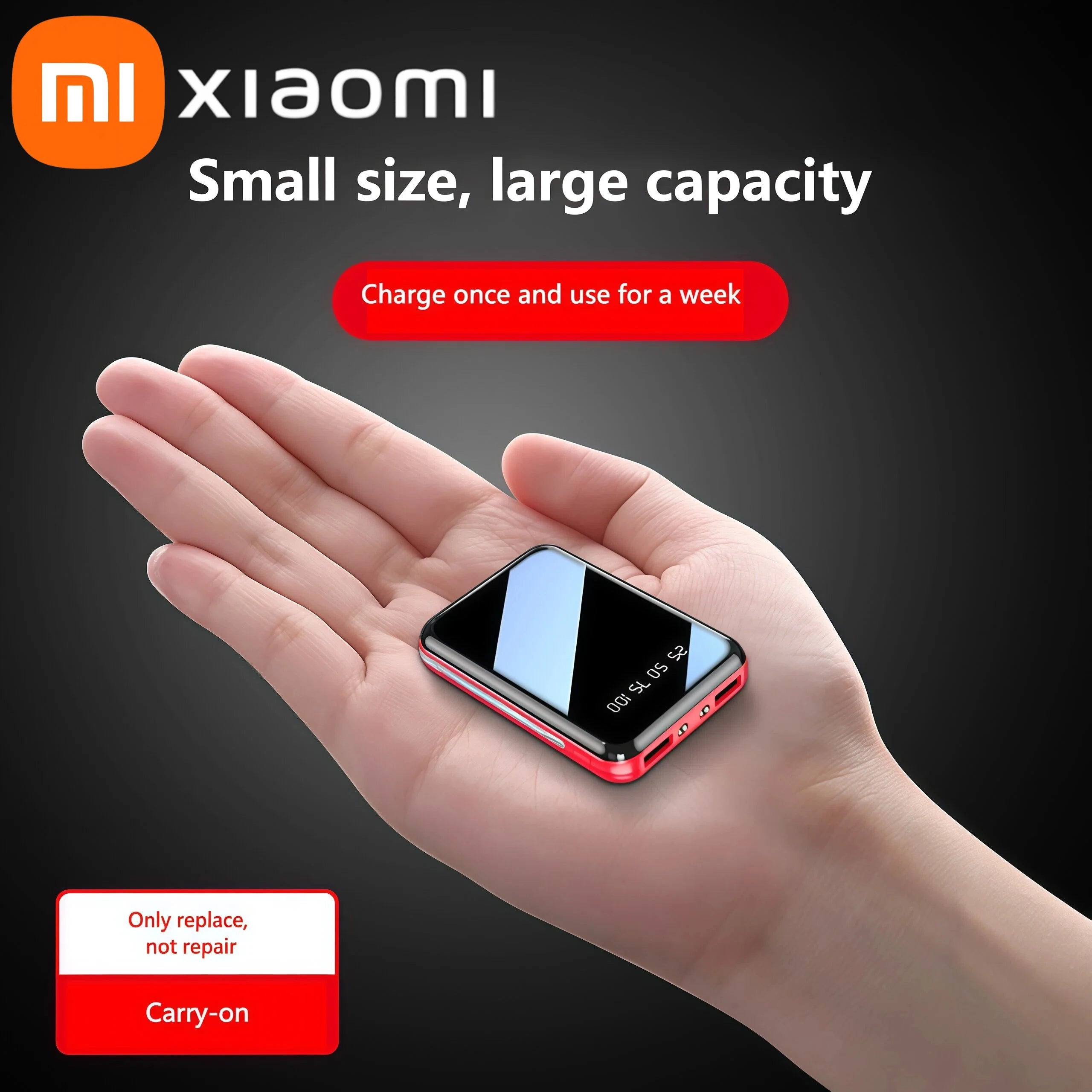 XIAOMI MIJIA 50000mAh Mini Power Bank Portable Charger Mirror Screen LED Digital For iPhone Huawei Samsung External Battery