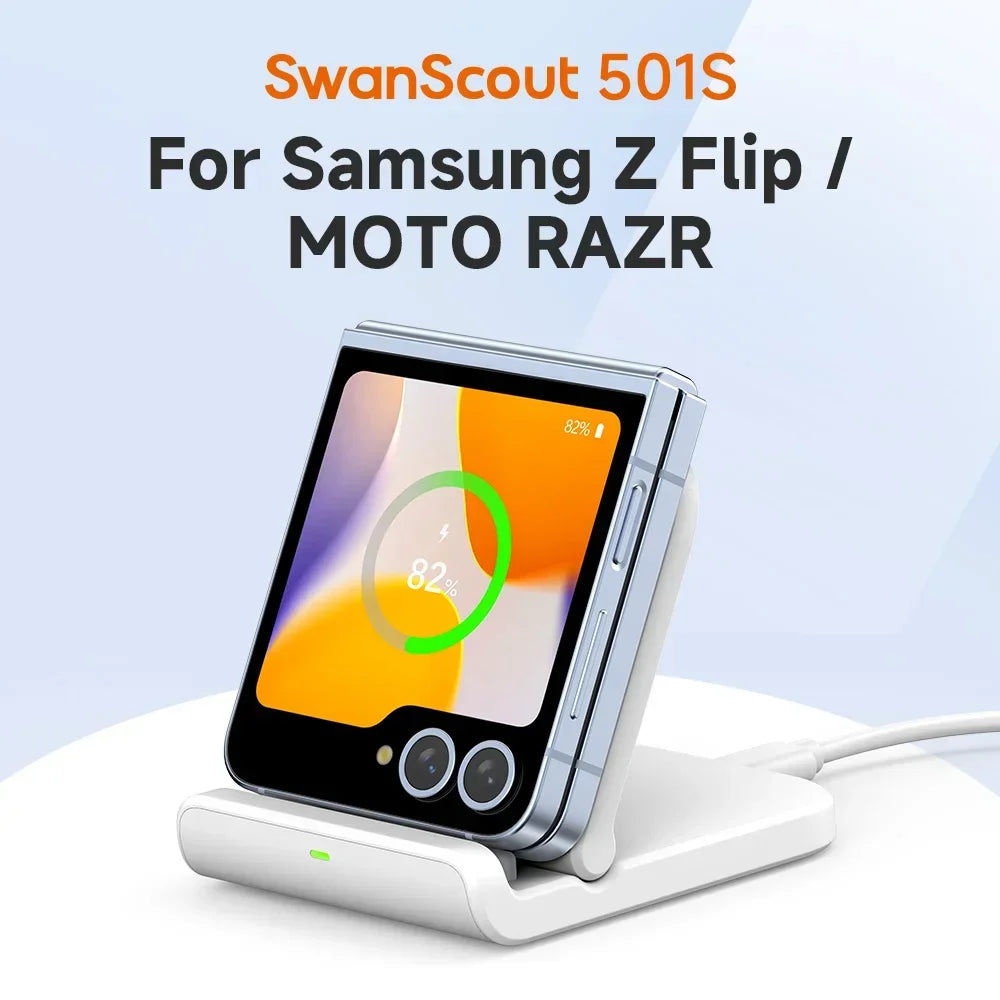 SwanScout 501S Wireless Charger for Samsung Z Flip 7 6 Foldable Fast Charging Stand for Galaxy S25 for Moto Razr 50 40 60 Ultra