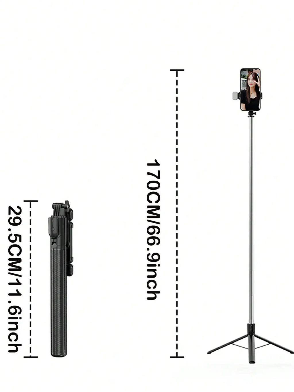 67-inch Selfie Stick with Reinforced Tripod Multifunctional Retractable Portable Cell PhoneTripow ithRemote Control