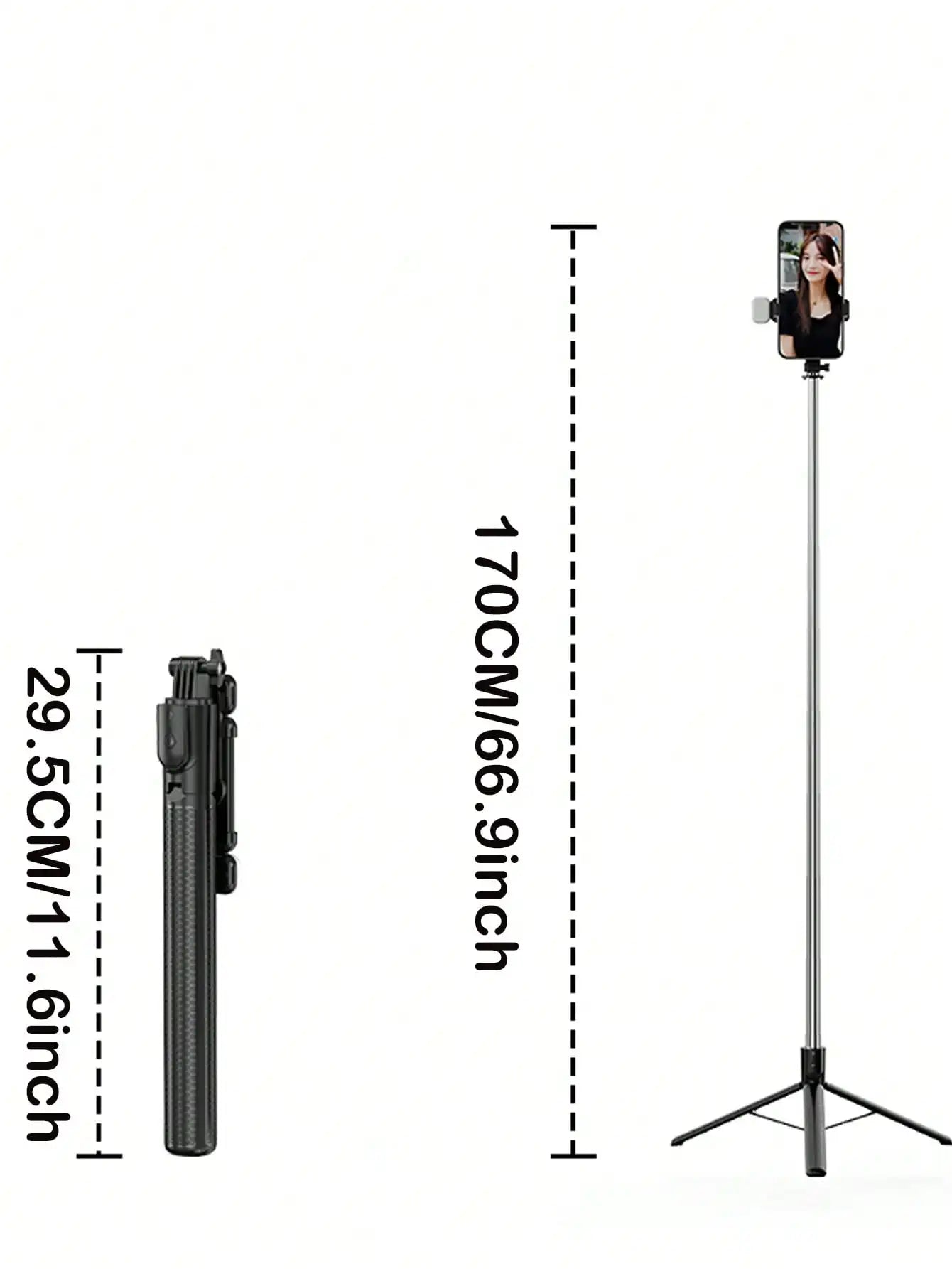 67-inch Selfie Stick with Reinforced Tripod Multifunctional Retractable Portable Cell PhoneTripow ithRemote Control