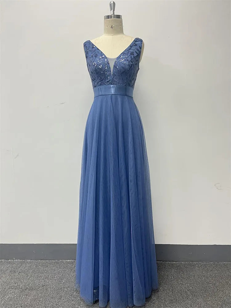 HBLL Sexy Prom Bridesmaid Dresses for Women Elegant Mesh Birthday Evening Party Dress Woman Maxi Sequin Summer Dress Vestidos