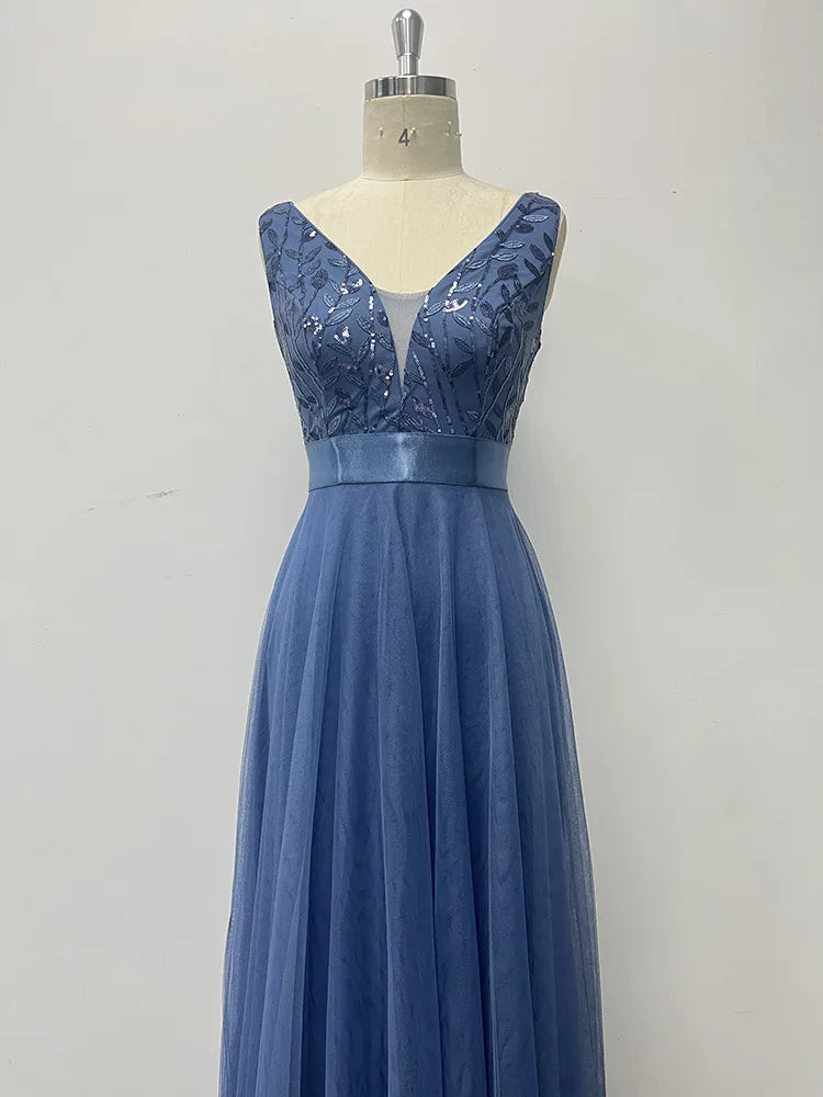 HBLL Sexy Prom Bridesmaid Dresses for Women Elegant Mesh Birthday Evening Party Dress Woman Maxi Sequin Summer Dress Vestidos
