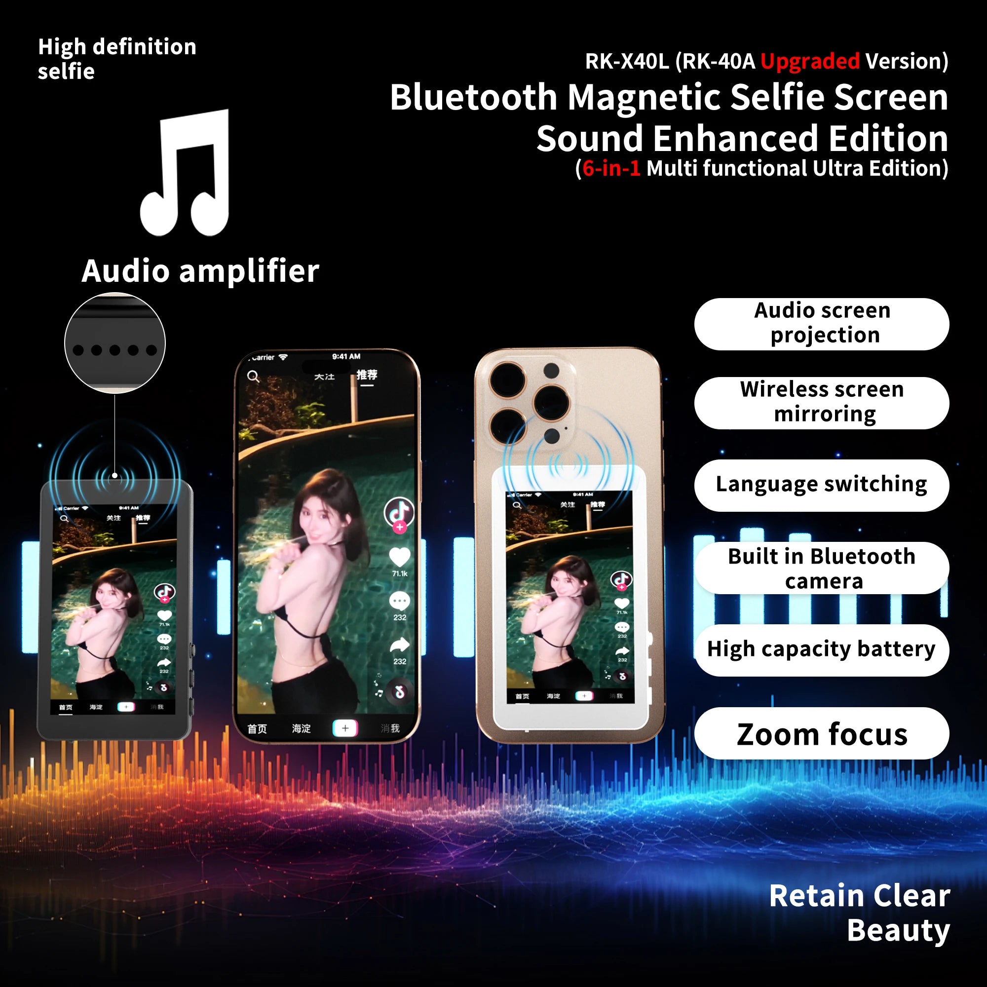 Phone Wireless Magnetic Selfie Monitor Screen For Smartphone Vlog Live Stream Video Recording Phone Rear Camera Selfie Monitor