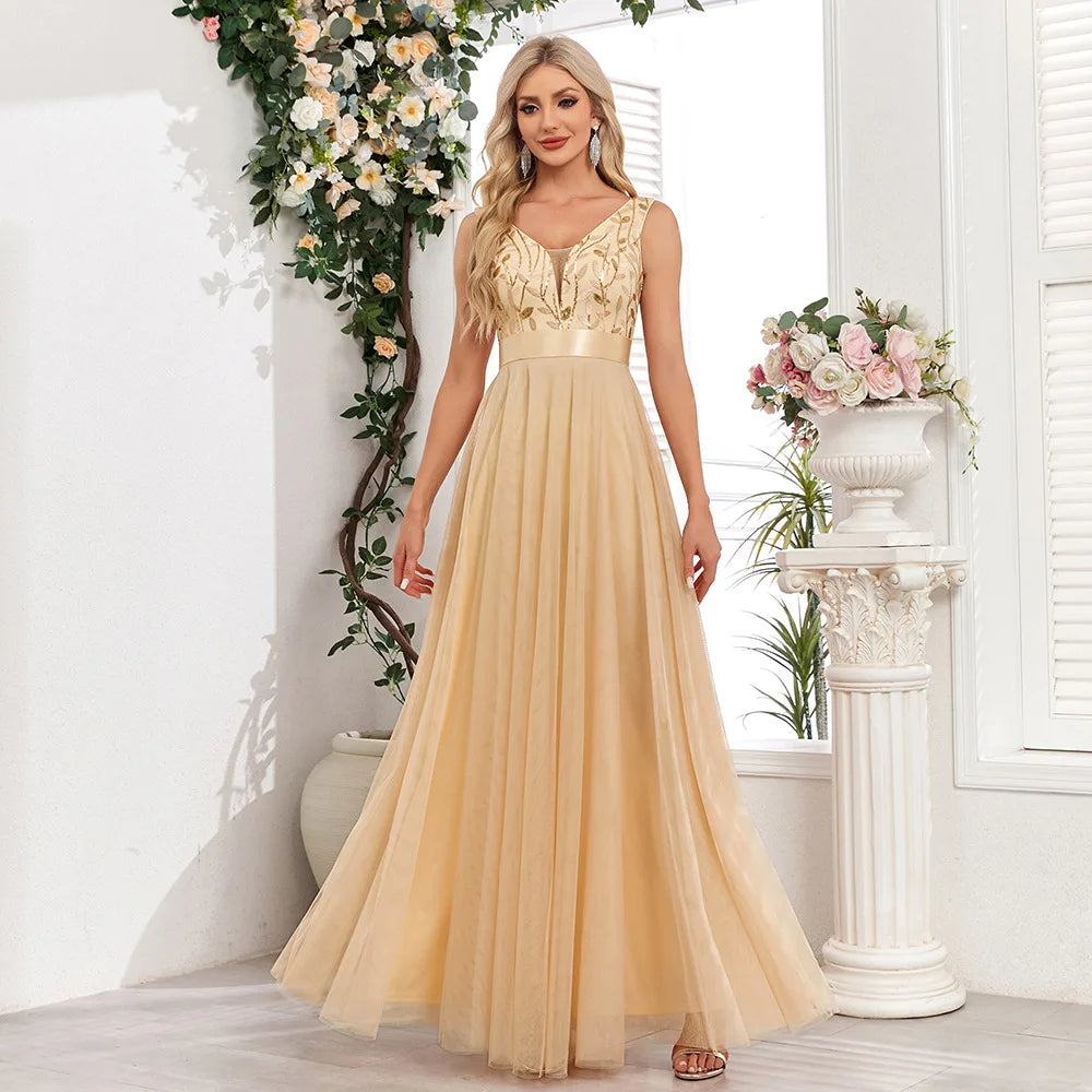 HBLL Sexy Prom Bridesmaid Dresses for Women Elegant Mesh Birthday Evening Party Dress Woman Maxi Sequin Summer Dress Vestidos