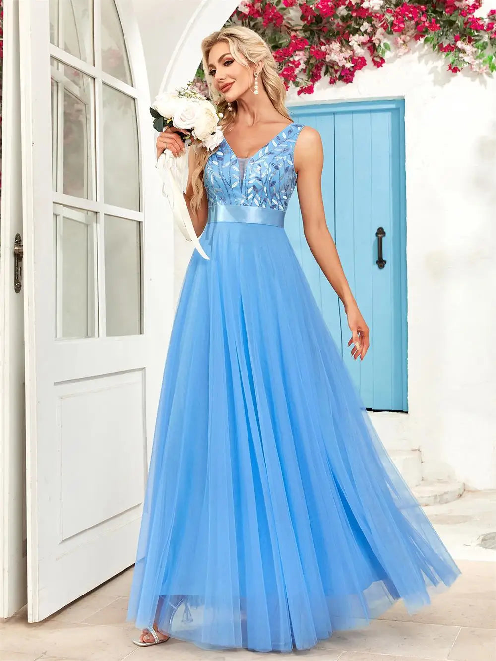 HBLL Sexy Prom Bridesmaid Dresses for Women Elegant Mesh Birthday Evening Party Dress Woman Maxi Sequin Summer Dress Vestidos