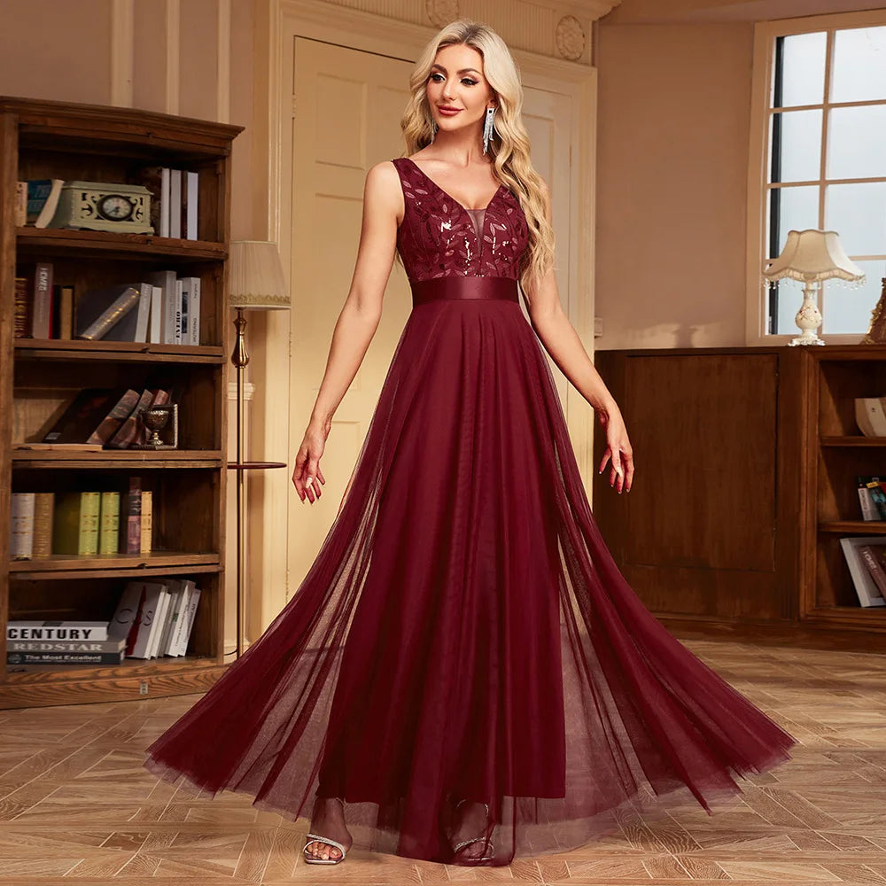 HBLL Sexy Prom Bridesmaid Dresses for Women Elegant Mesh Birthday Evening Party Dress Woman Maxi Sequin Summer Dress Vestidos