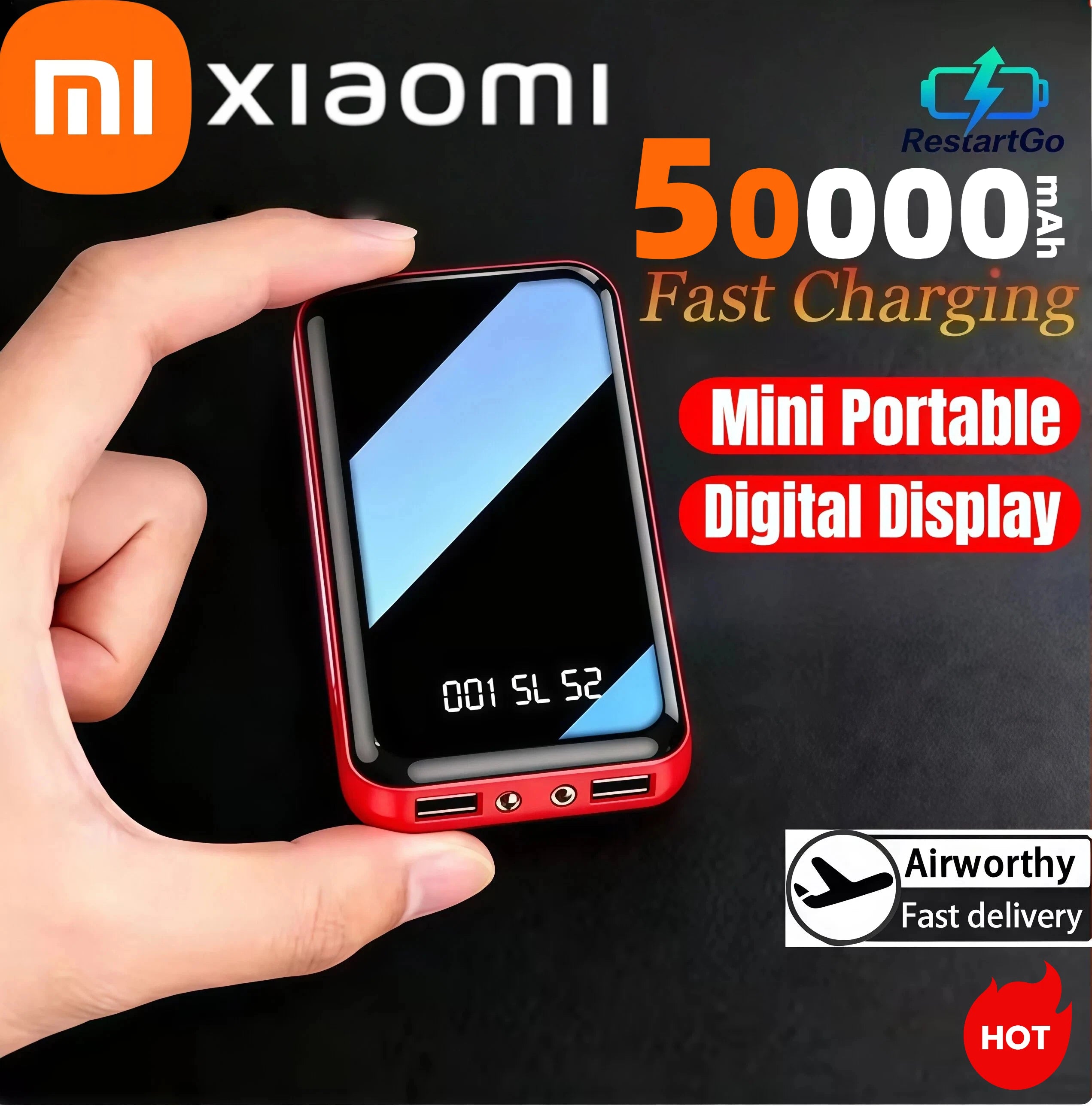 XIAOMI MIJIA 50000mAh Mini Power Bank Portable Charger Mirror Screen LED Digital For iPhone Huawei Samsung External Battery