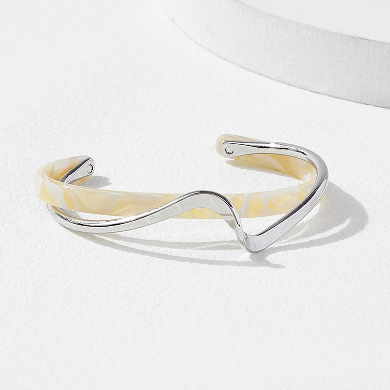 White Acrylic Bracelets Board Bend Metal Bangles Womens Hand Bracelets Geometric C- shaped Opening Bracelets Jewelry Gifts