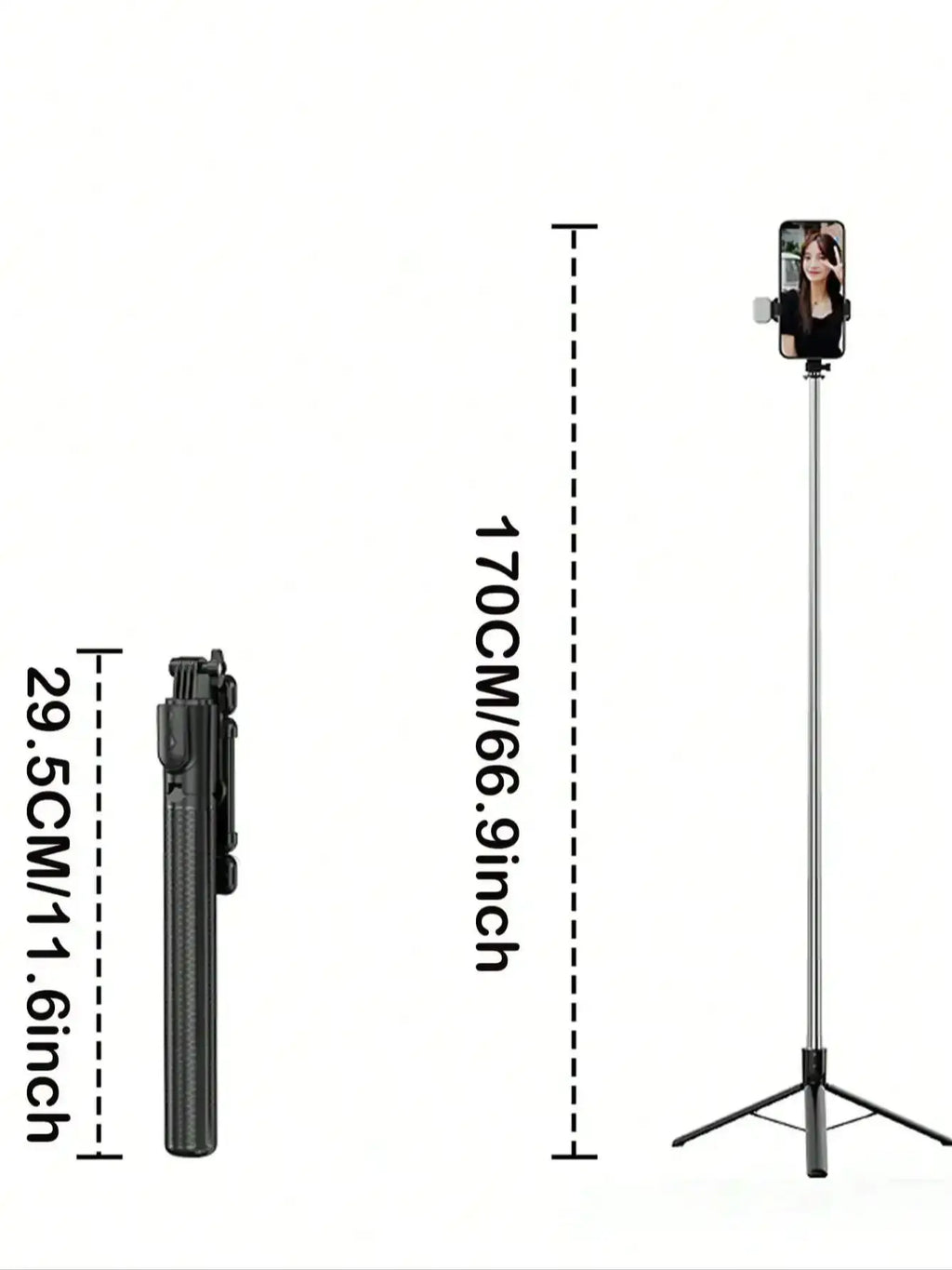 67-inch Selfie Stick with Reinforced Tripod Multifunctional Retractable Portable Cell PhoneTripow ithRemote Control
