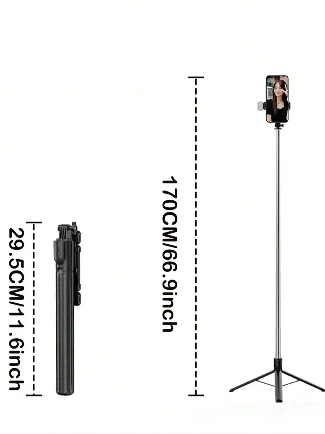 67-inch Selfie Stick with Reinforced Tripod Multifunctional Retractable Portable Cell PhoneTripow ithRemote Control