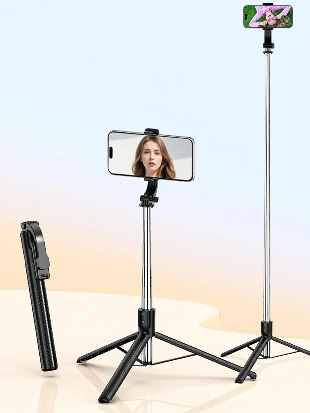67-inch Selfie Stick with Reinforced Tripod Multifunctional Retractable Portable Cell PhoneTripow ithRemote Control
