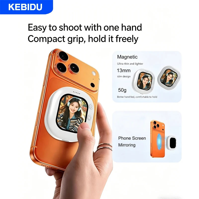 KEBIDU Wireless Monitor Rear Camera Screen Smartphone Selfie Magnetic Screen For Vlog Live Video Recording Outdoor Selfie tool